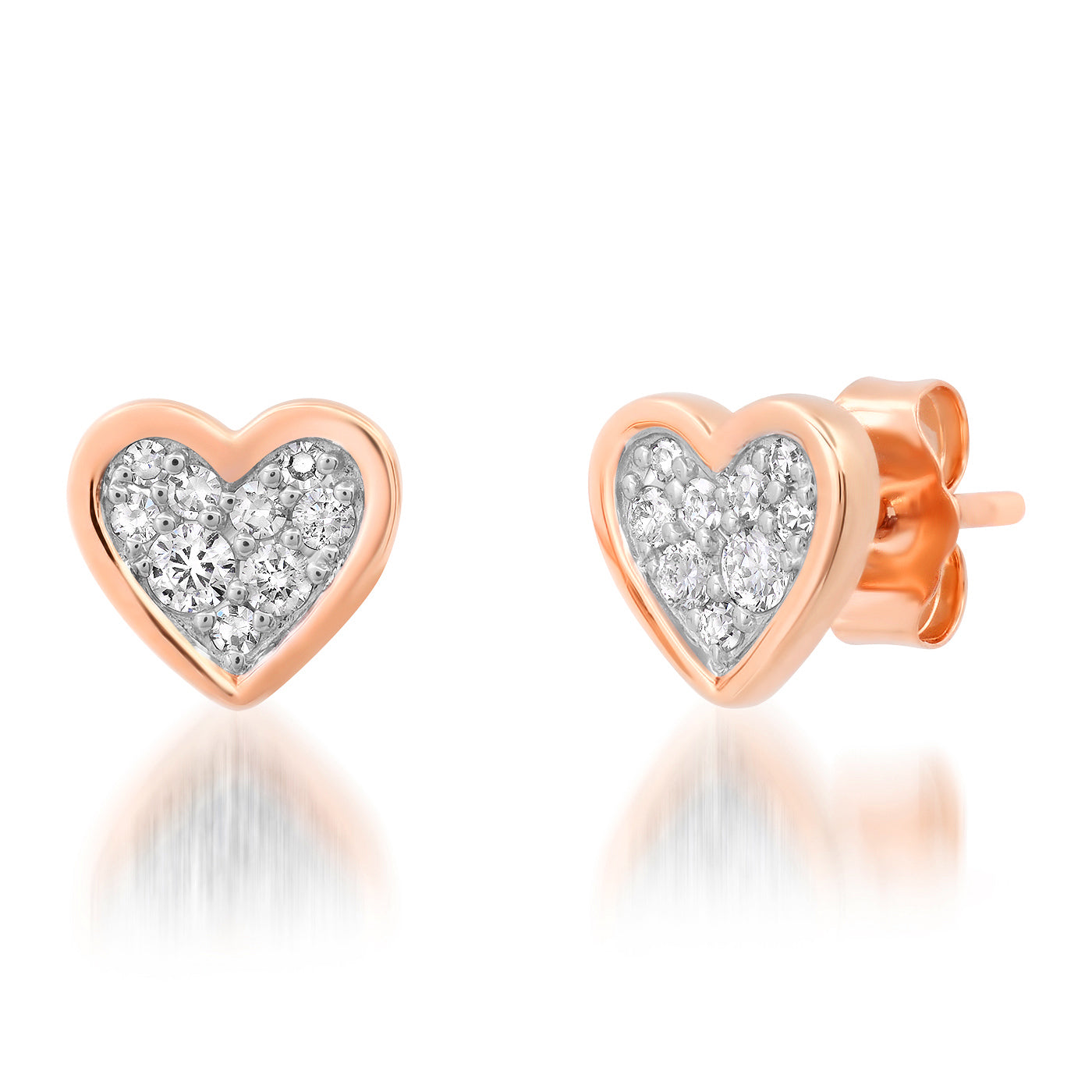 14K Rose Gold Diamond Bezel Set Heart Studs