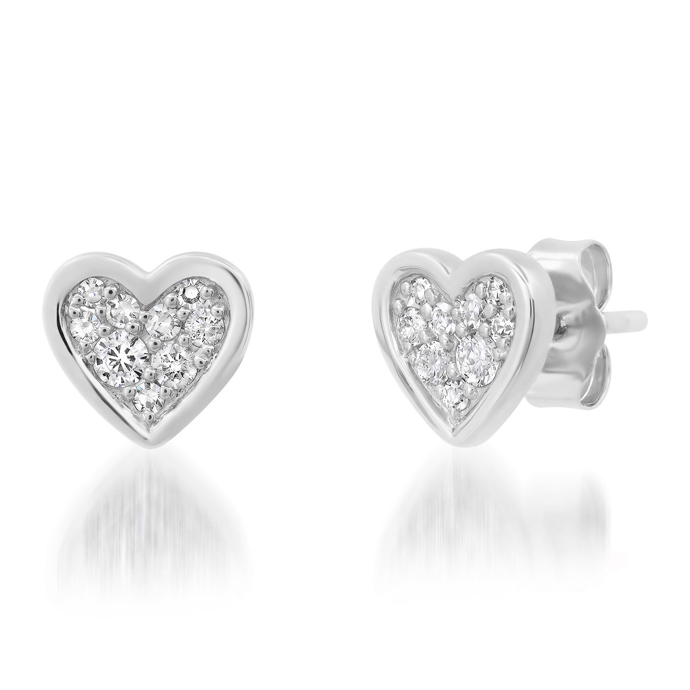 14K White Gold Diamond Bezel Set Heart Studs