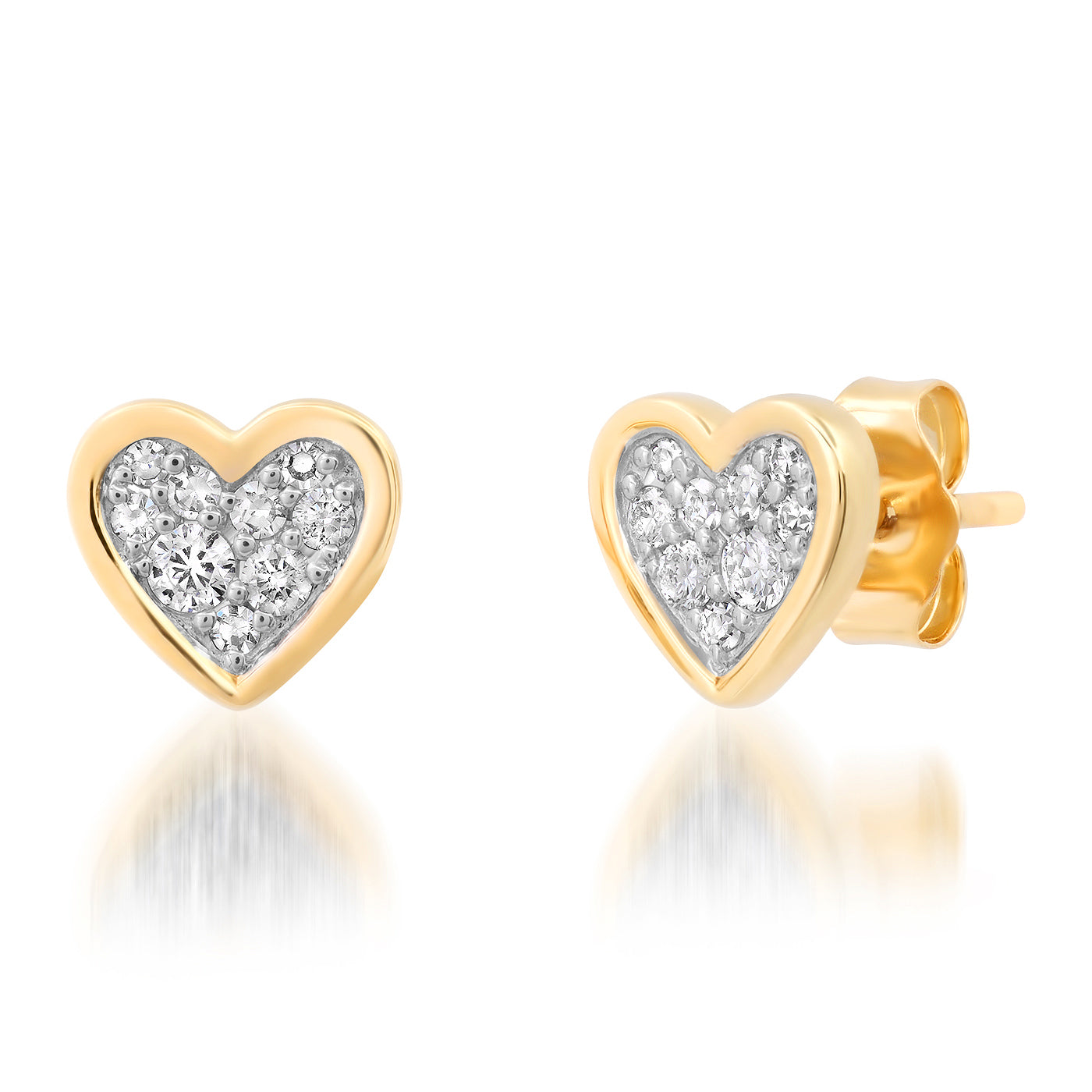 14K Yellow Gold Diamond Bezel Set Heart Studs