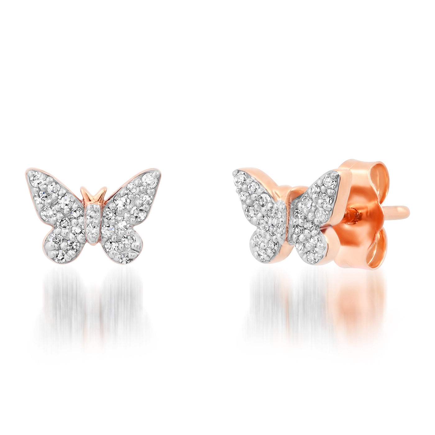 14K Rose Gold Diamond Butterfly Studs