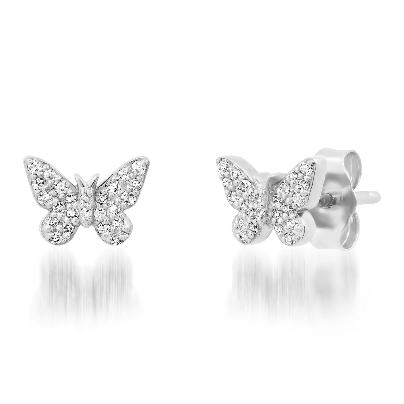 14K White Gold Diamond Butterfly Studs