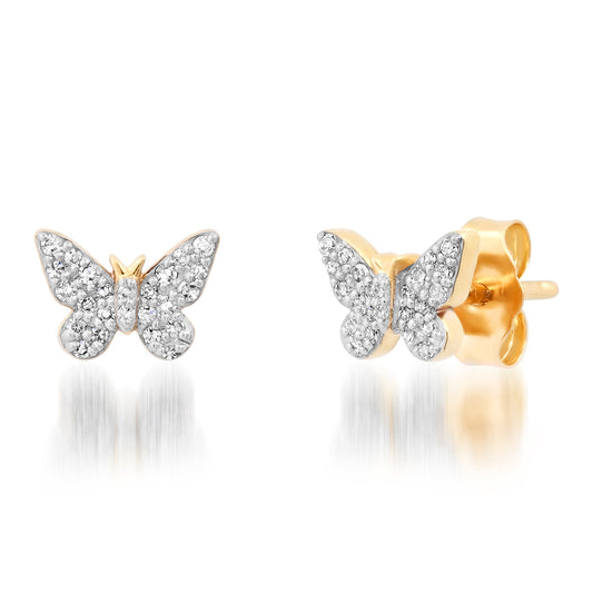 14K Yellow Gold Diamond Butterfly Studs