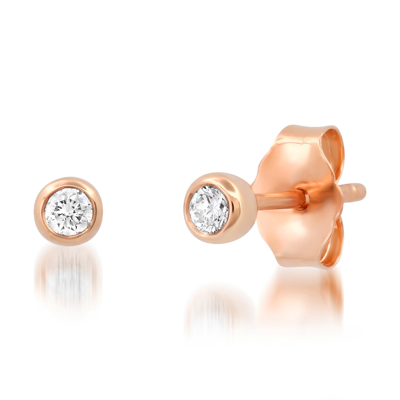 14K Rose Gold Diamond Bezel Set Studs