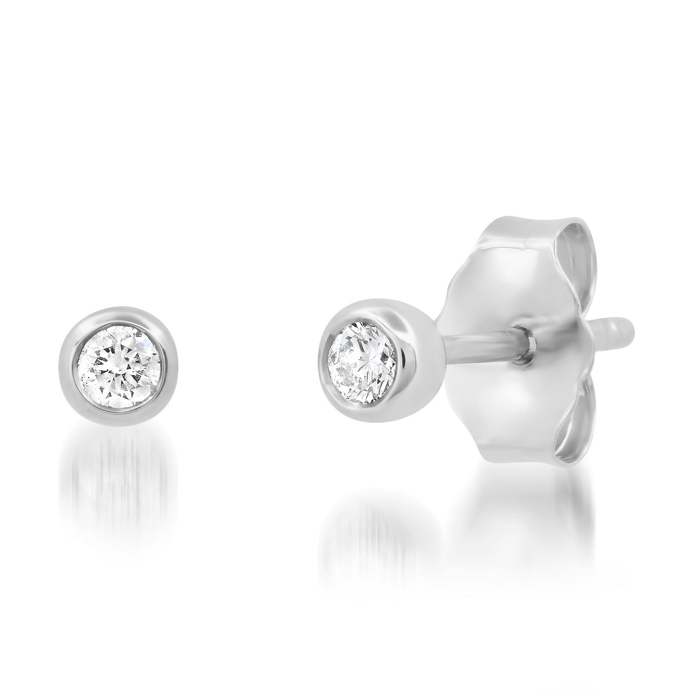 14K White Gold Diamond Bezel Set Studs 