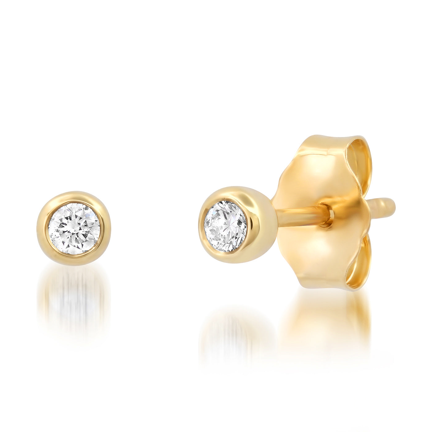 14K Yellow Gold Diamond Bezel Set Studs 