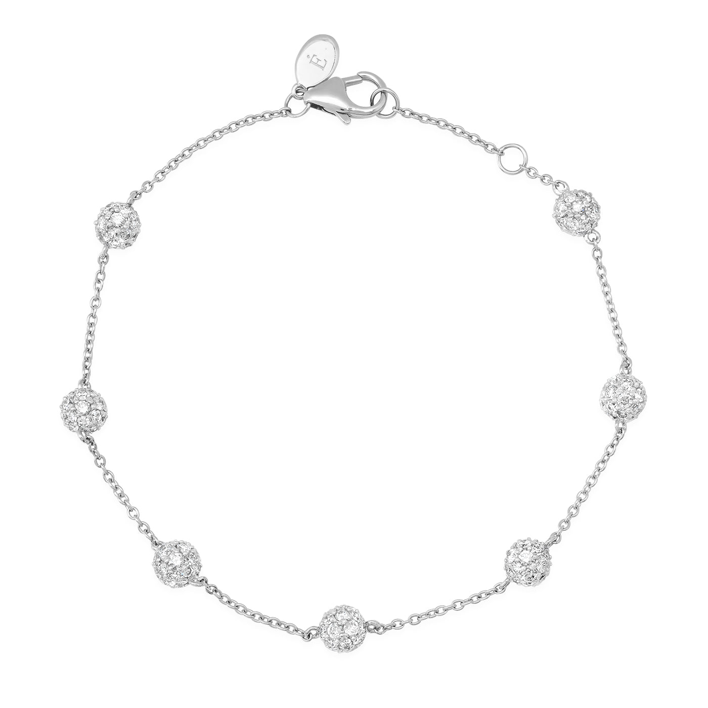 14K White Gold Diamond Orb Link Bracelet 