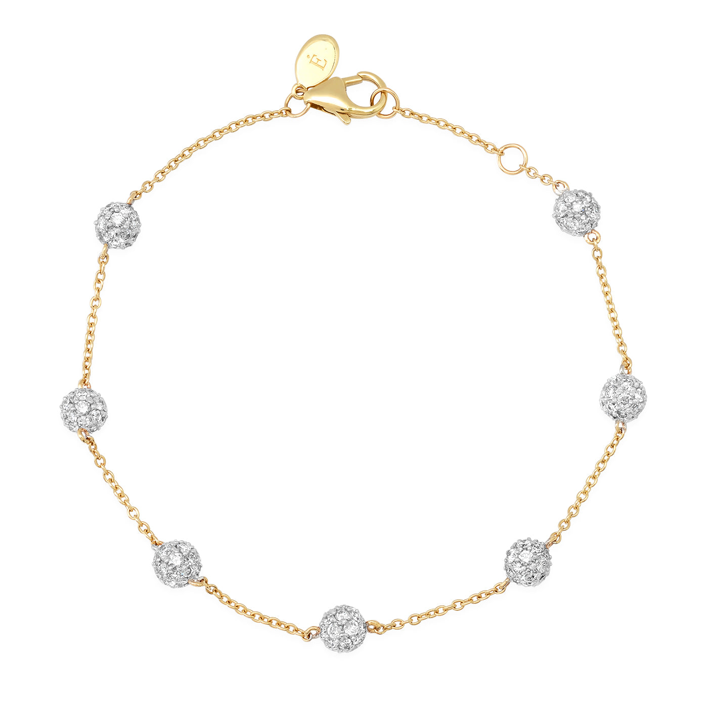 14K Yellow Gold Diamond Orb Link Bracelet 