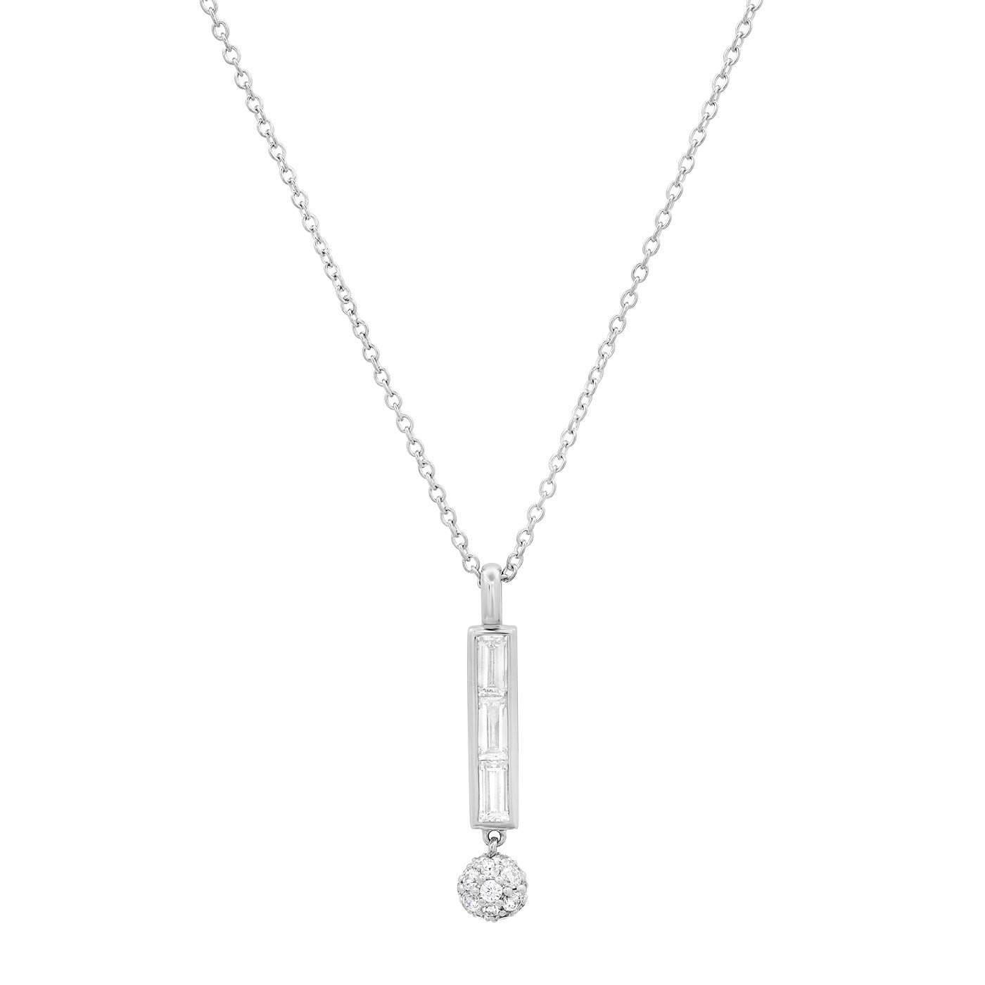 14K White Gold Diamond Baguette Orb Drop Necklace
