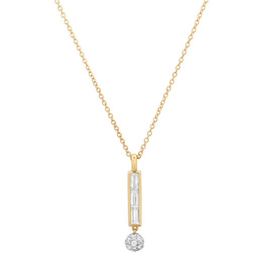 14K Yellow Gold Diamond Baguette Orb Drop Necklace
