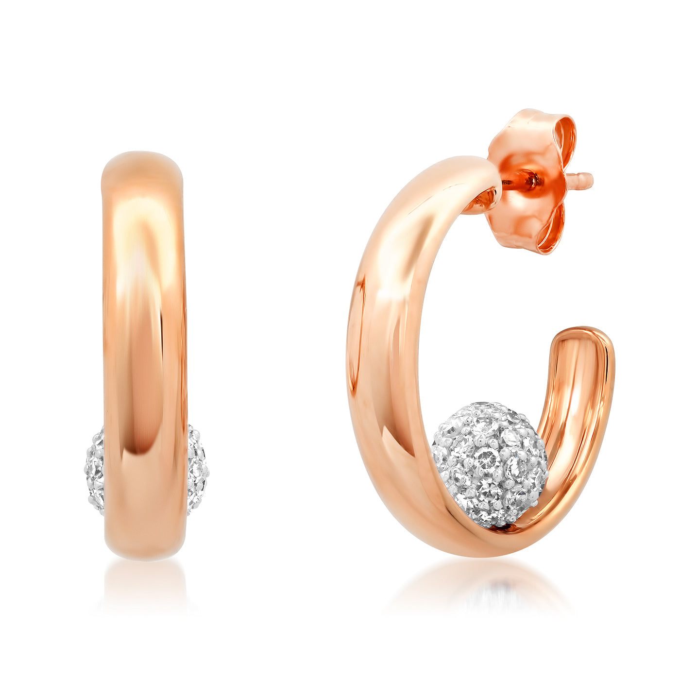 14K Rose Gold Sitting Diamond Orb Hoops