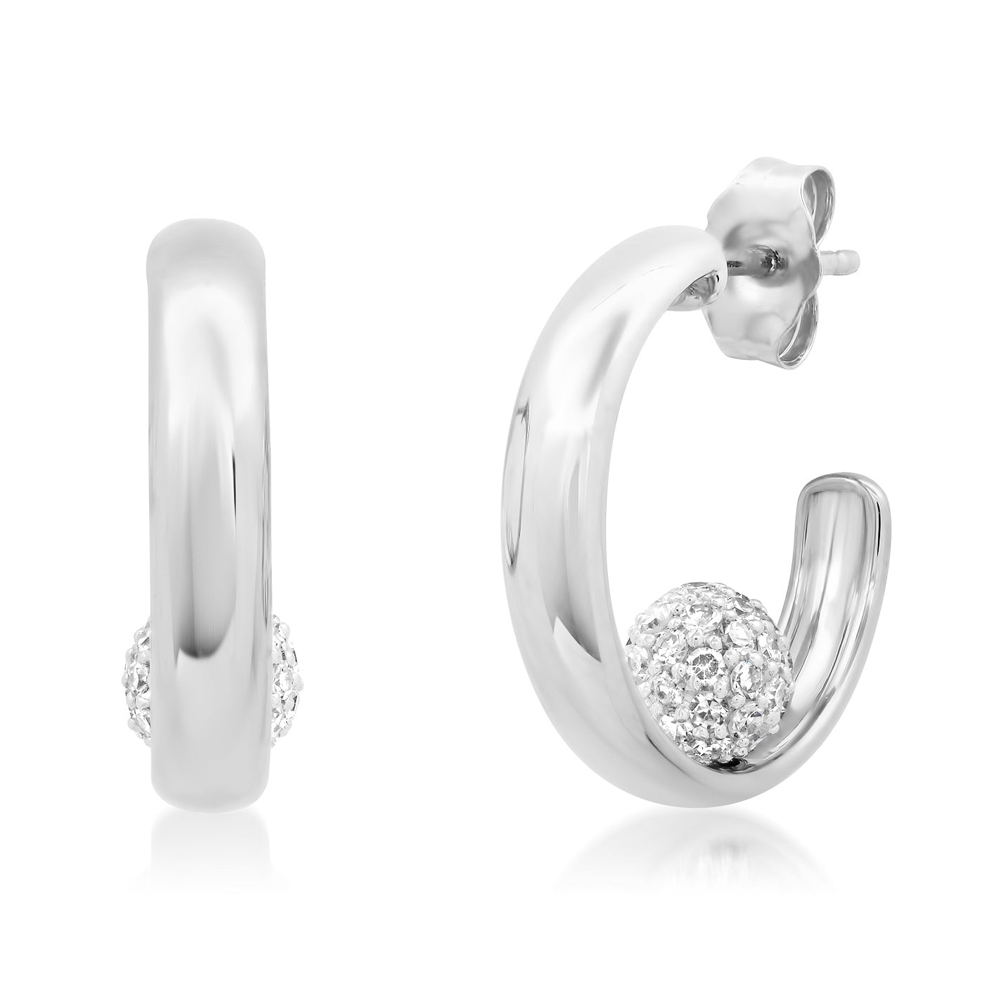 14K White Gold Sitting Diamond Orb Hoops