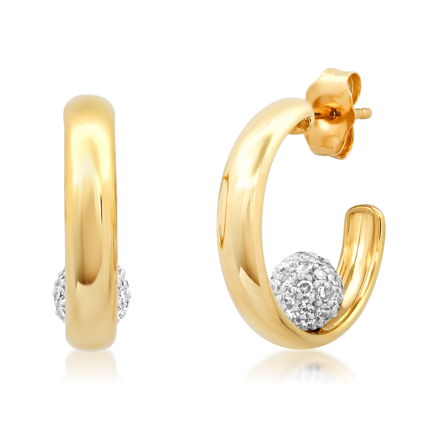 14K Yellow Gold Sitting Diamond Orb Hoops