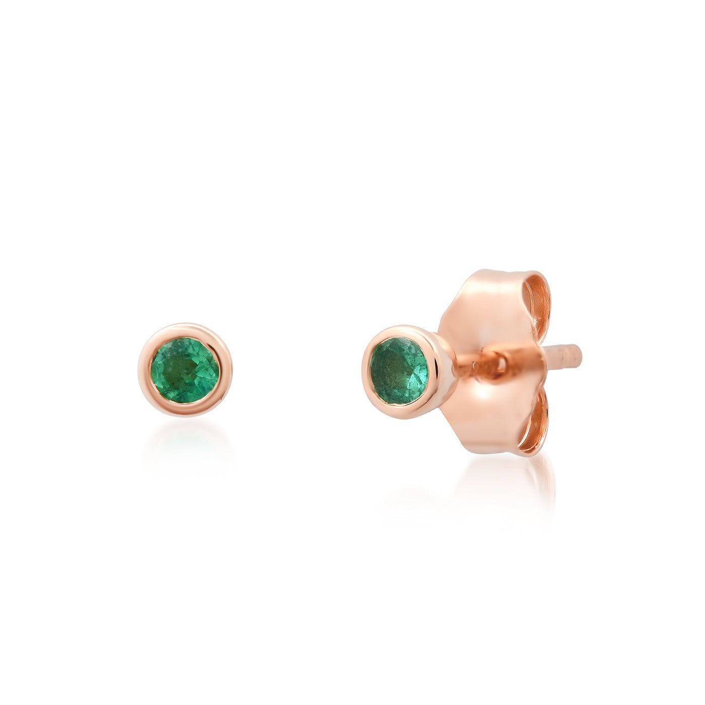 14K Rose Gold Emerald Bezel Set Studs