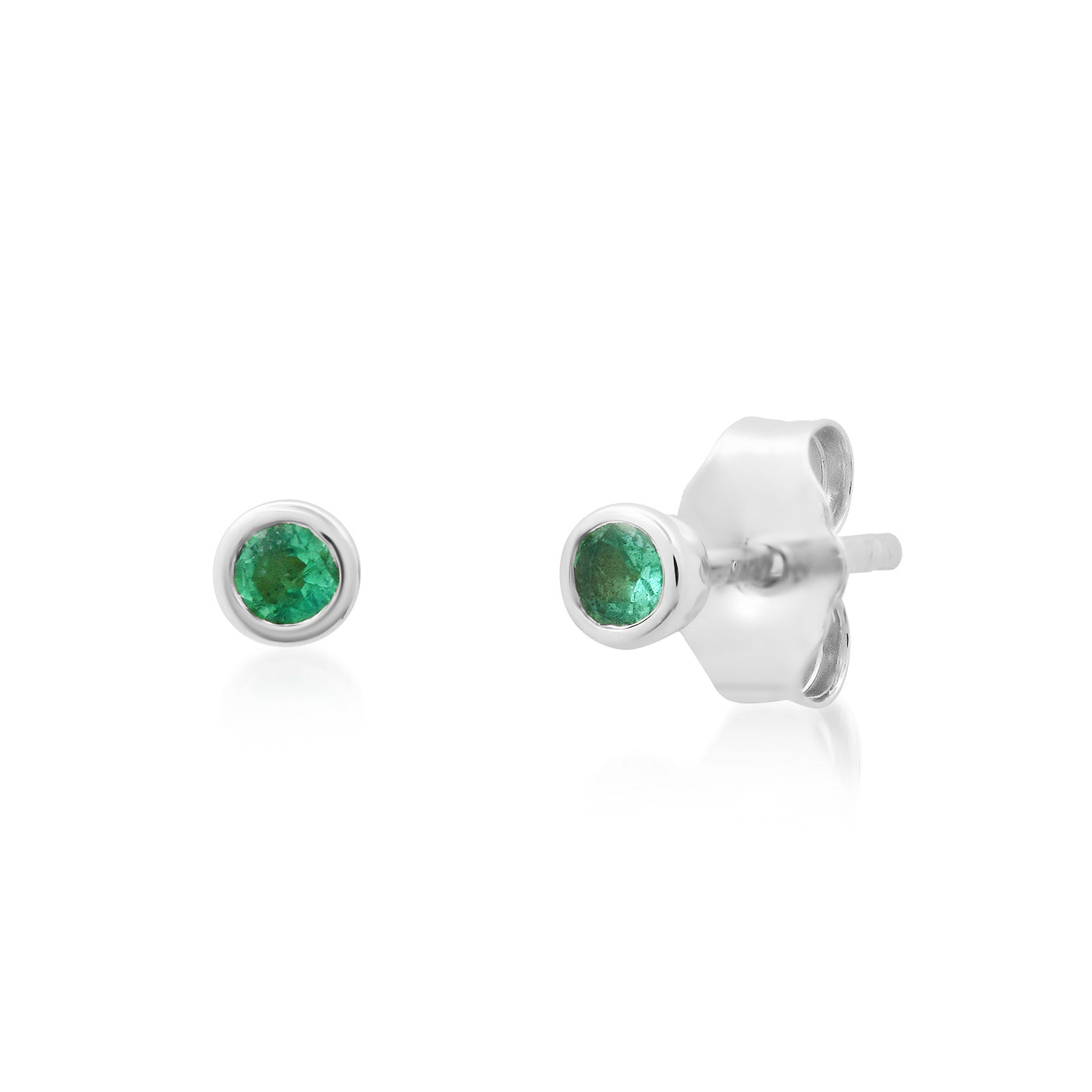 14K White Gold Emerald Bezel Set Studs