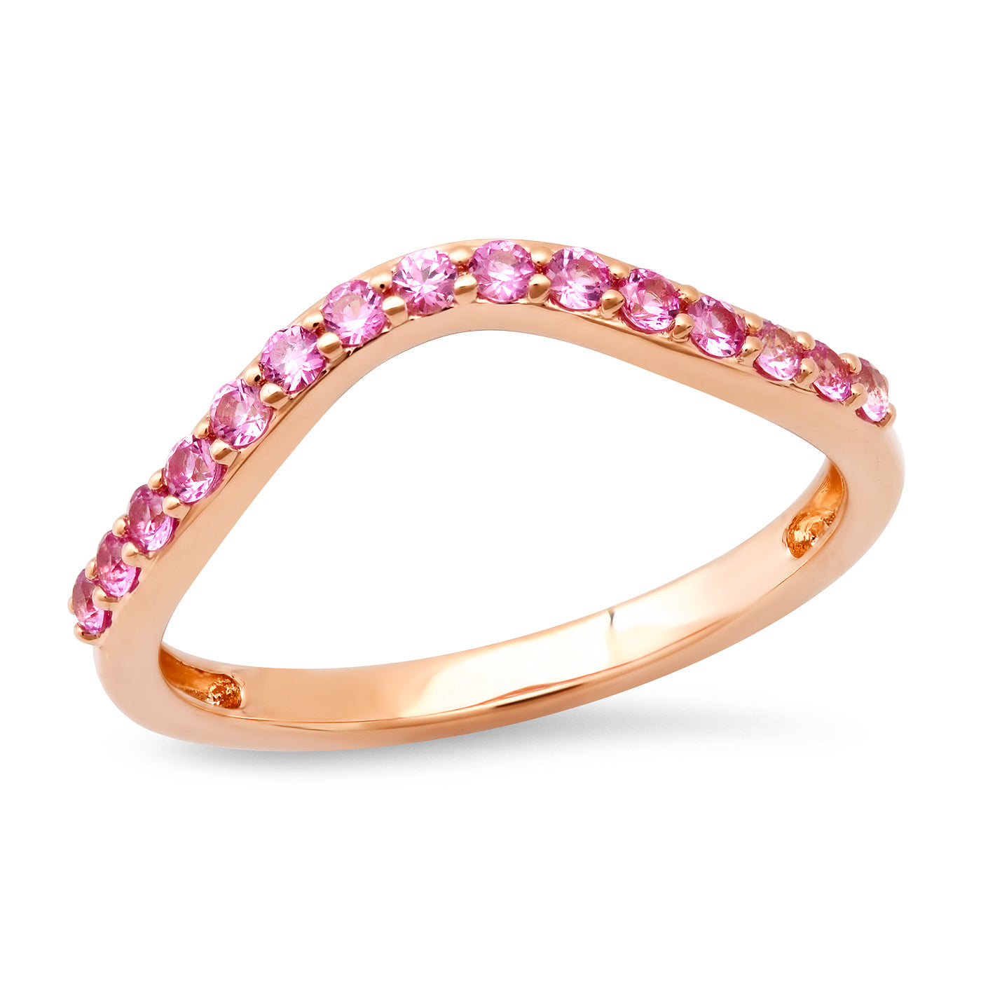 14K Rose Gold Pink Sapphire Contour Band