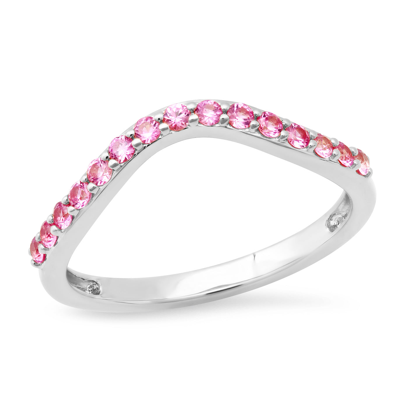 14K White Gold Pink Sapphire Contour Band