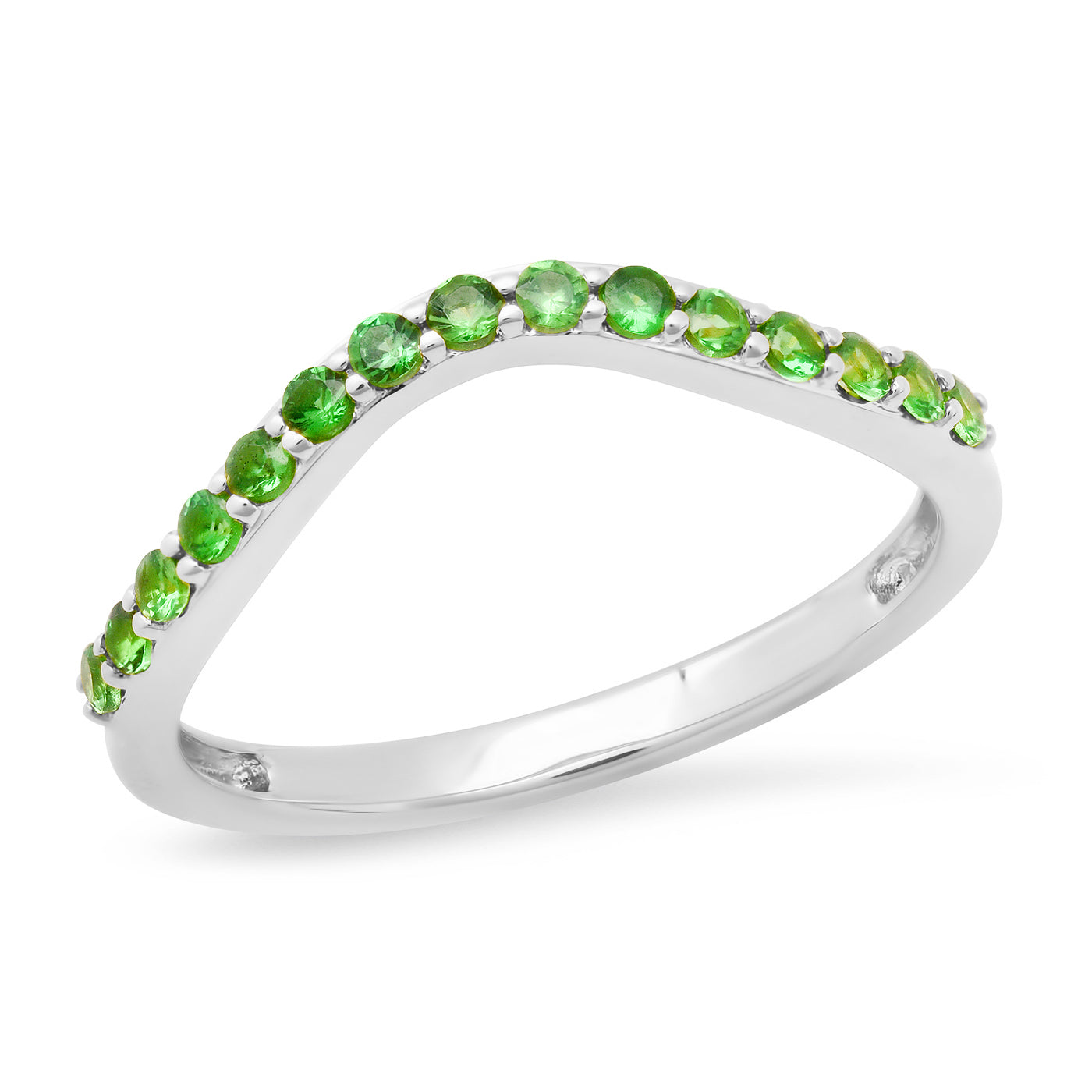 14K White Gold Tsavorite Contour Band