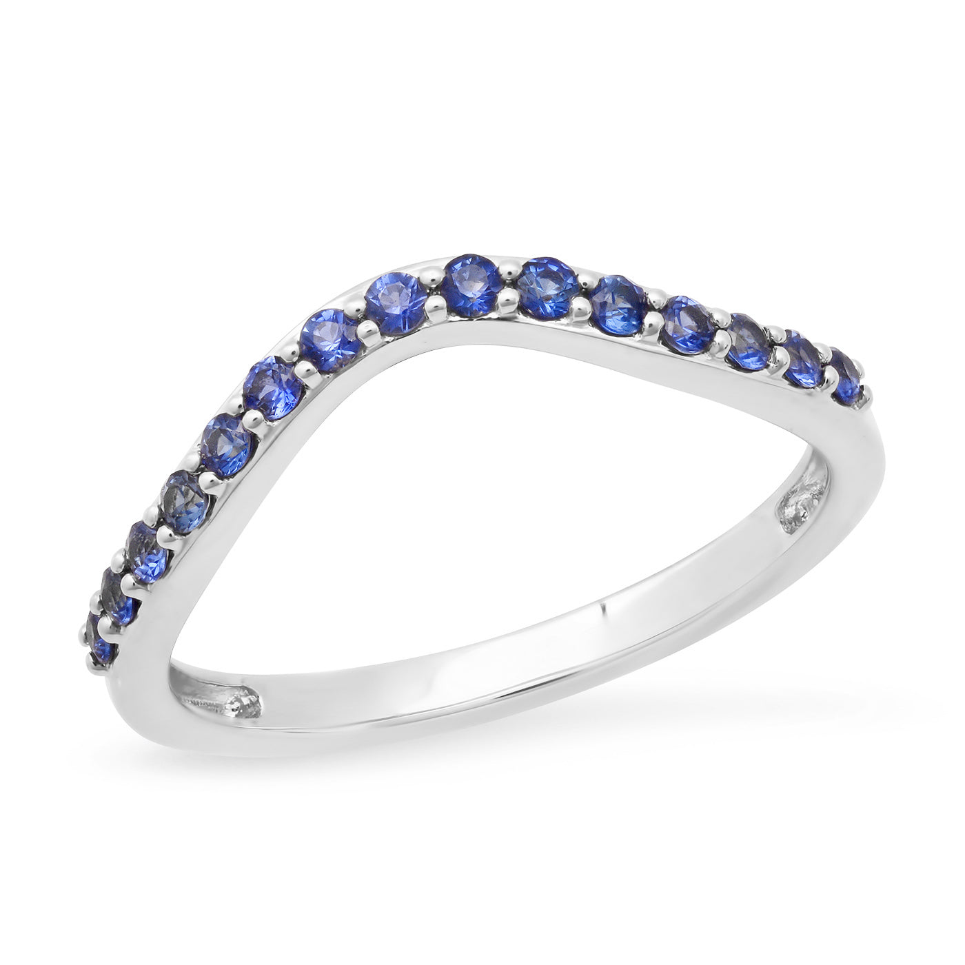14K White Gold Blue Sapphire Contour Band