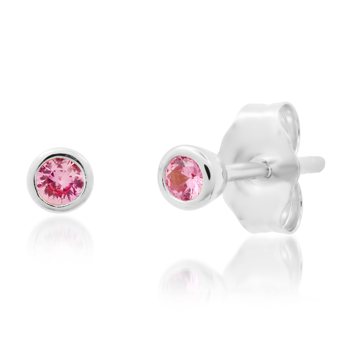 Pink Sapphire Bezel Set Studs in White Gold