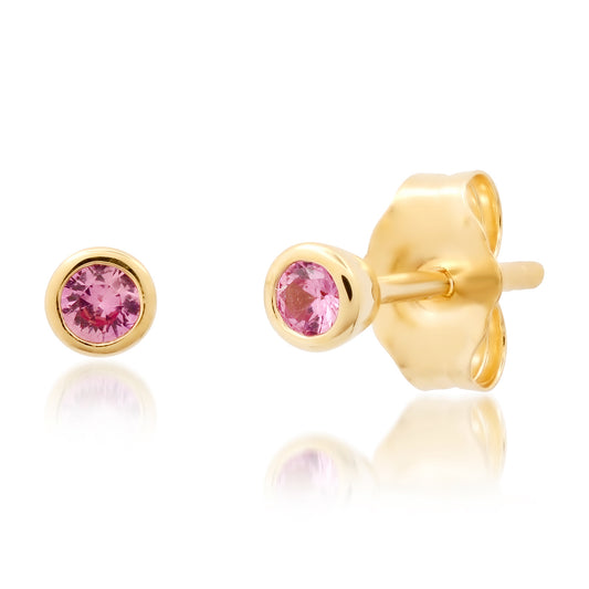 Pink Sapphire Bezel Set Studs in Yellow Gold