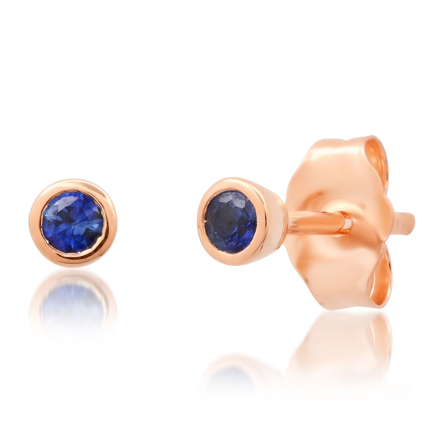 14K Rose Gold Blue Sapphire Bezel Set Studs