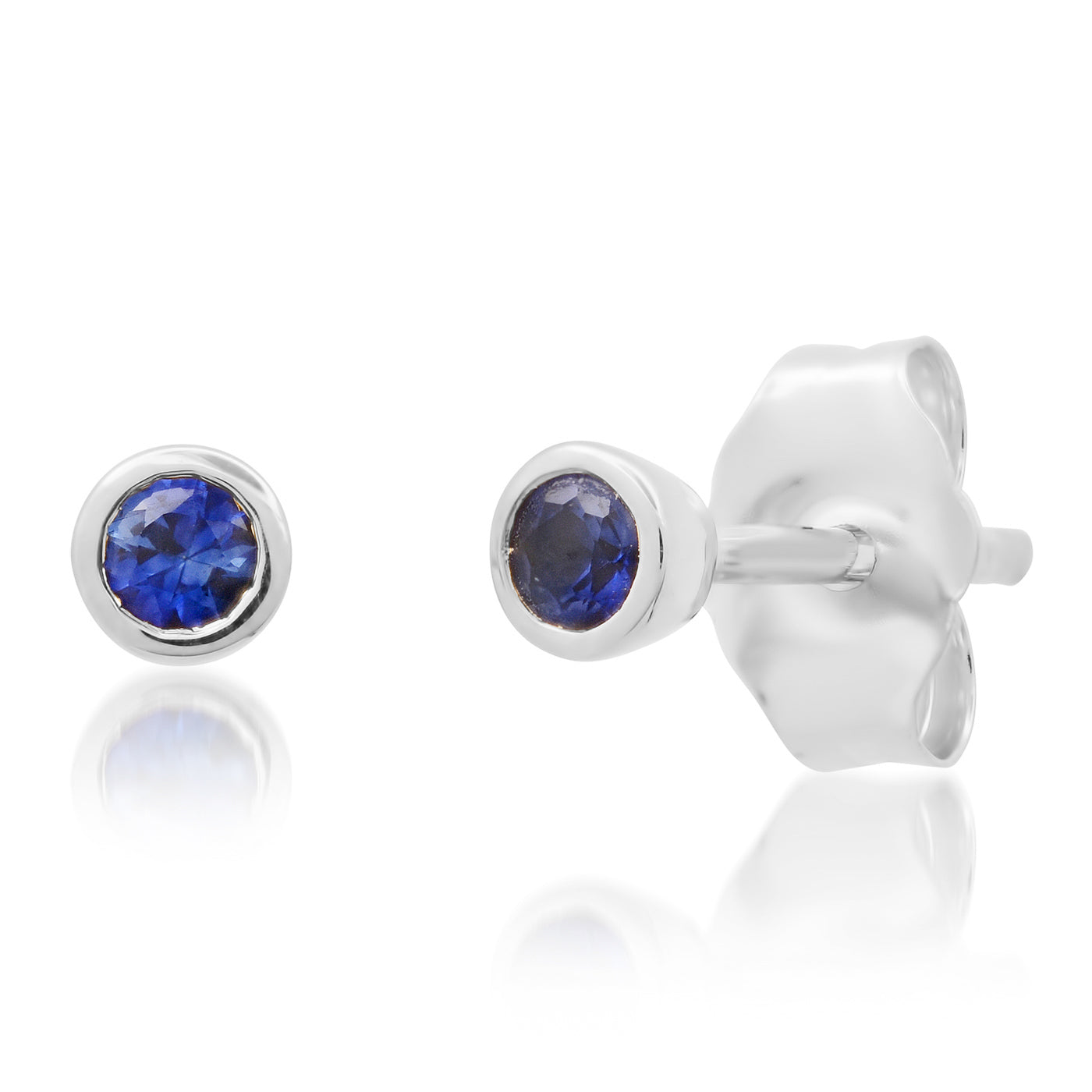 14 White Gold Blue Sapphire Bezel Set Studs