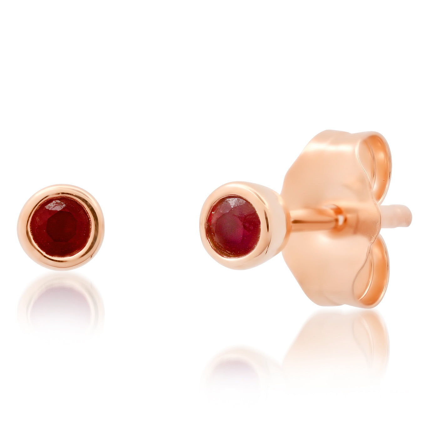 14K Rose Gold Ruby Bezel Set Stud