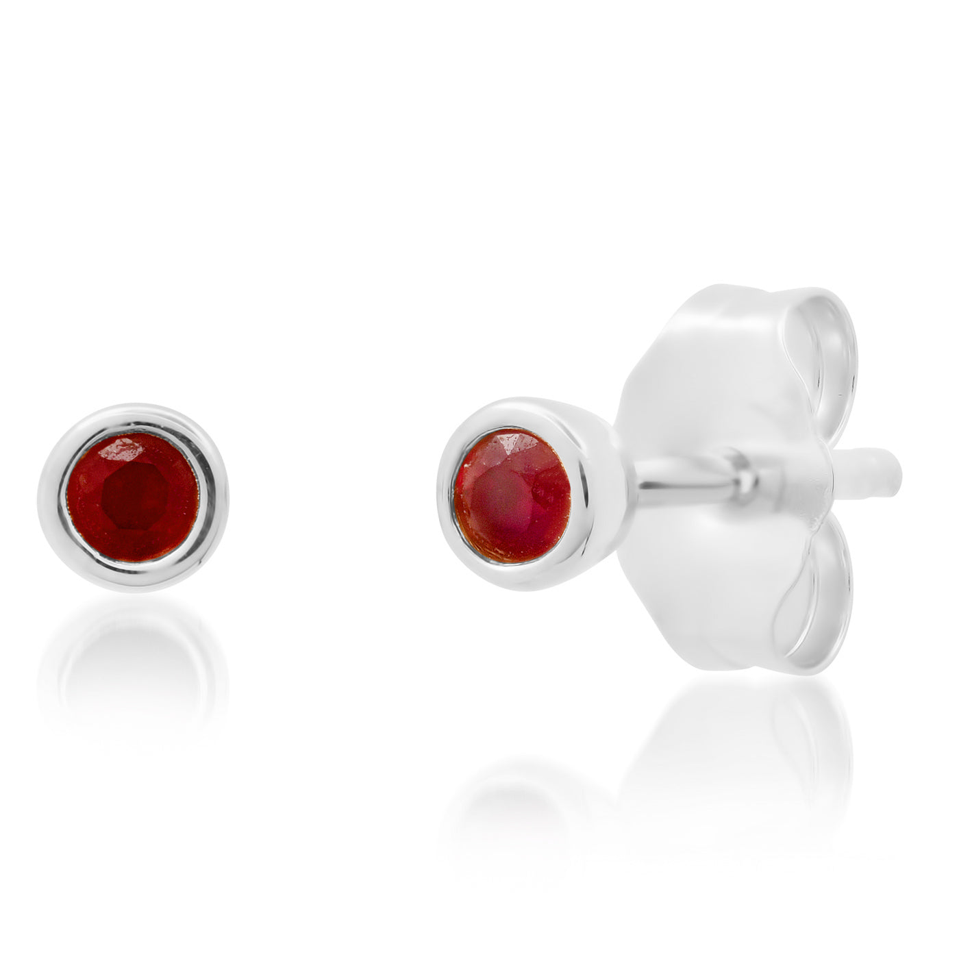 14K White Gold Ruby Bezel Set Stud