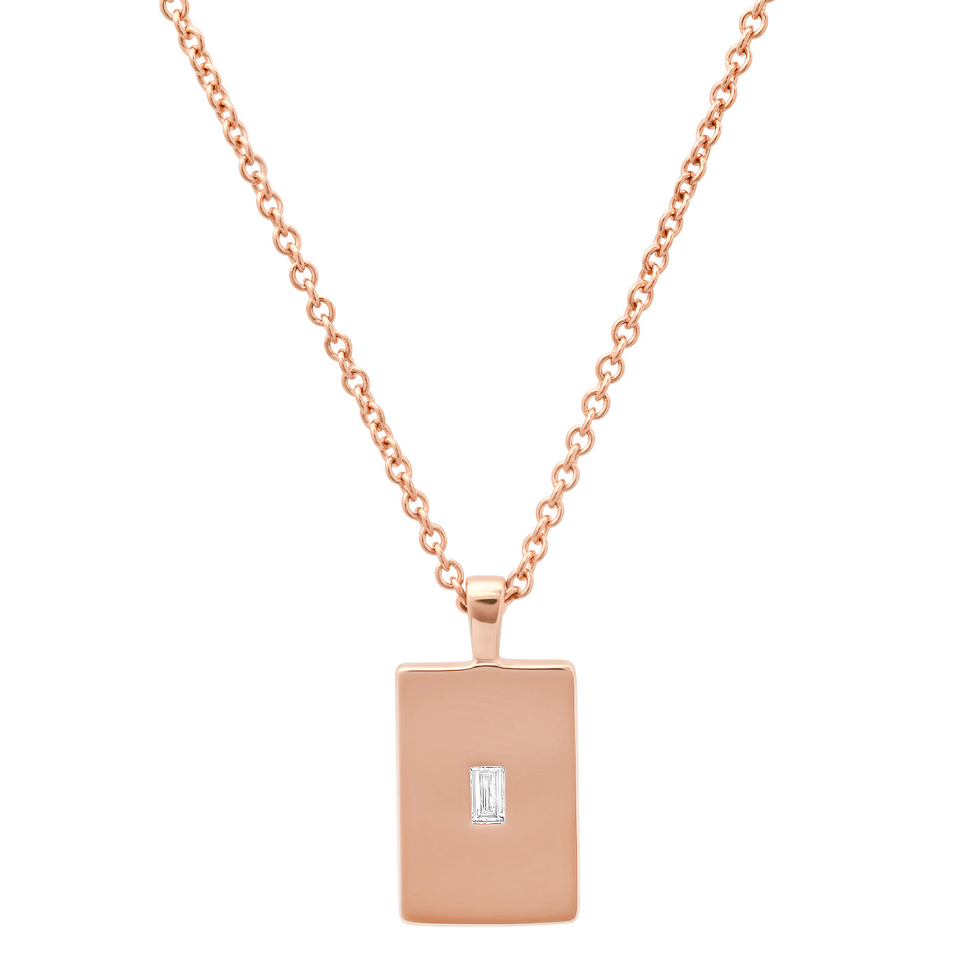 14K Rose Gold Mini Diamond Baguette Dog Tag Necklace