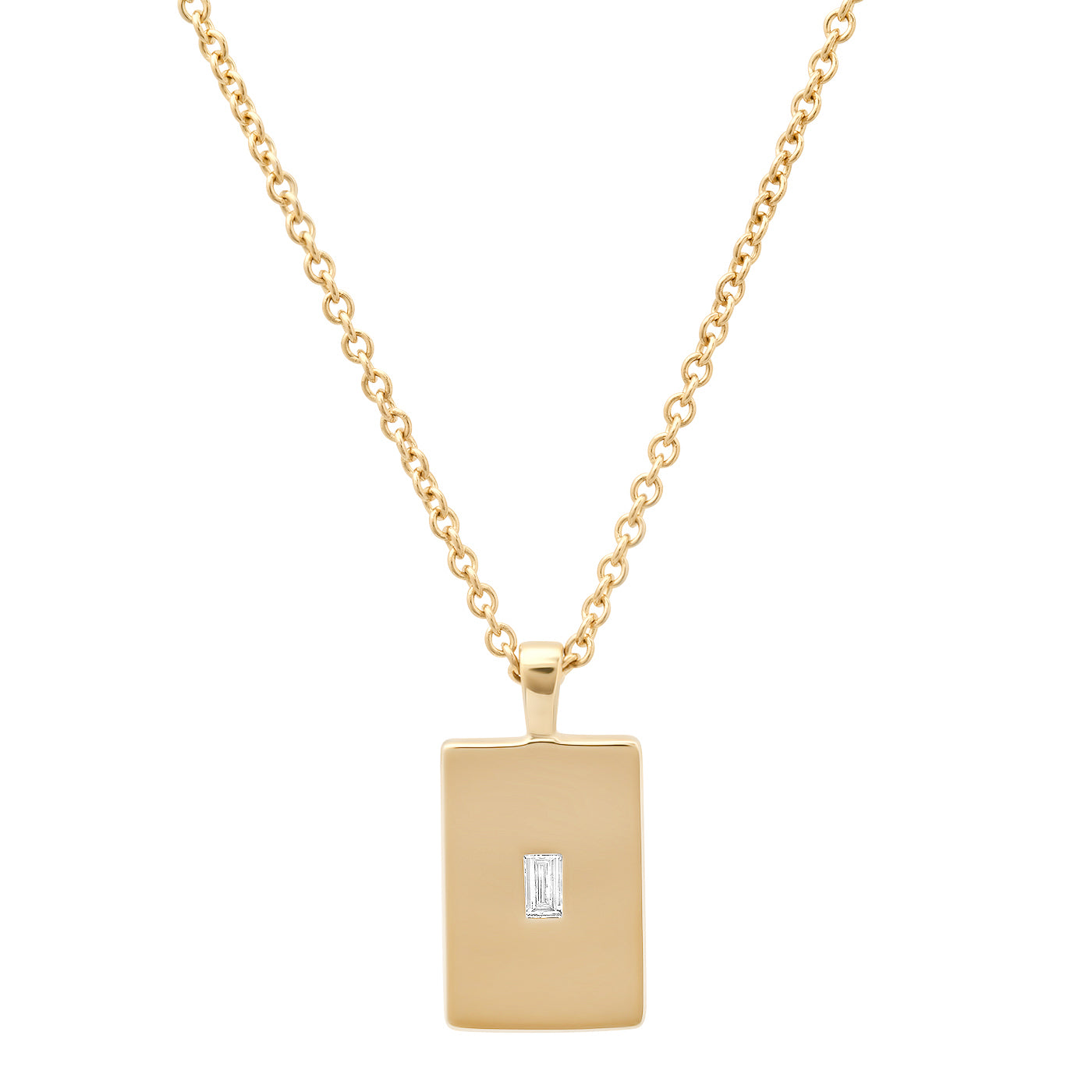 14K Yellow Gold Mini Diamond Baguette Dog Tag Necklace
