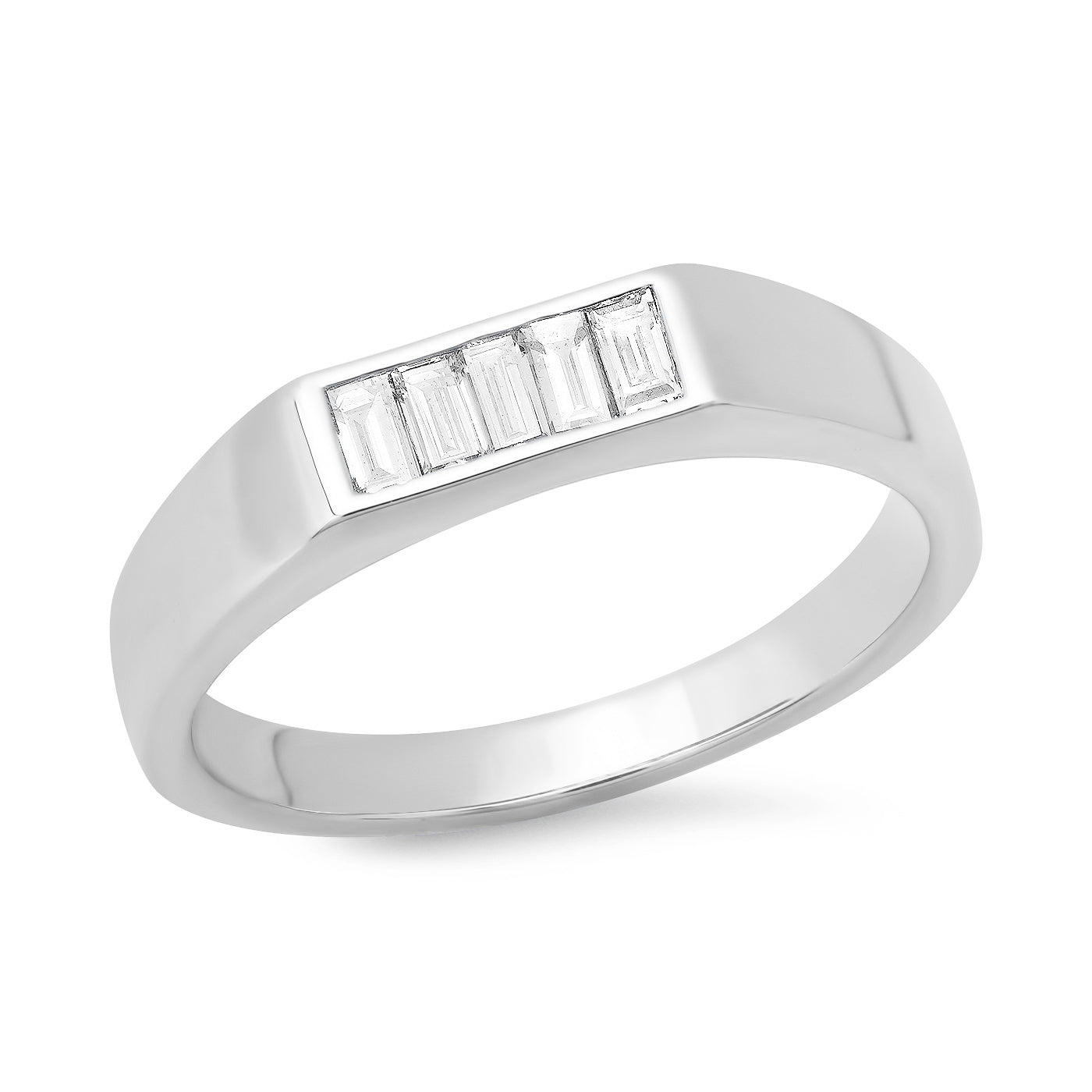 14K White Gold Diamond Baguette Staple Ring