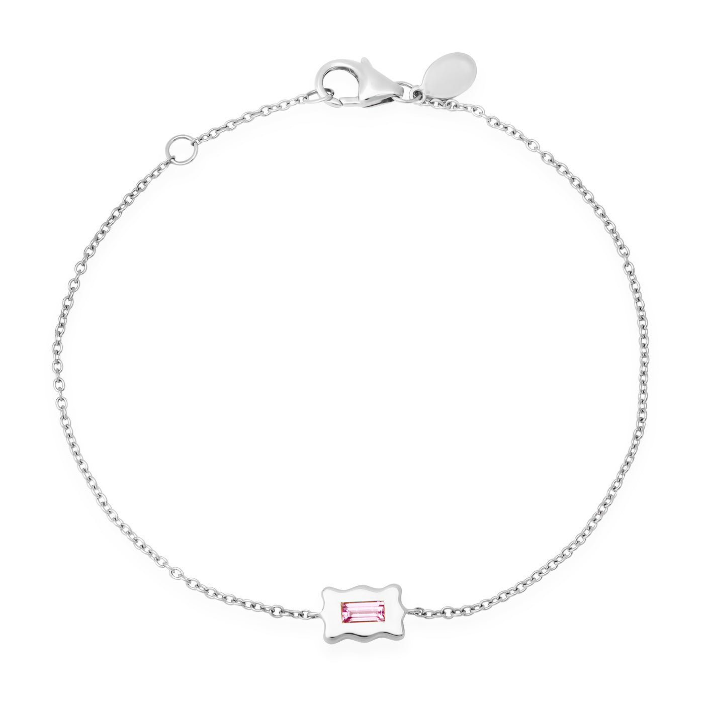 14K White Gold Pink Sapphire Baguette Form Chain Bracelet