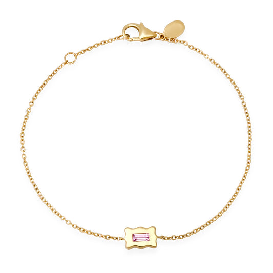 14K Yellow Gold Pink Sapphire Baguette Form Chain Bracelet