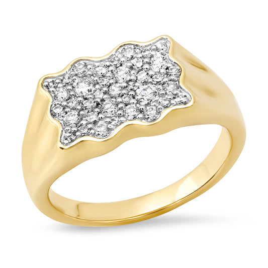 14K Yellow Gold Diamond Form Signet Ring