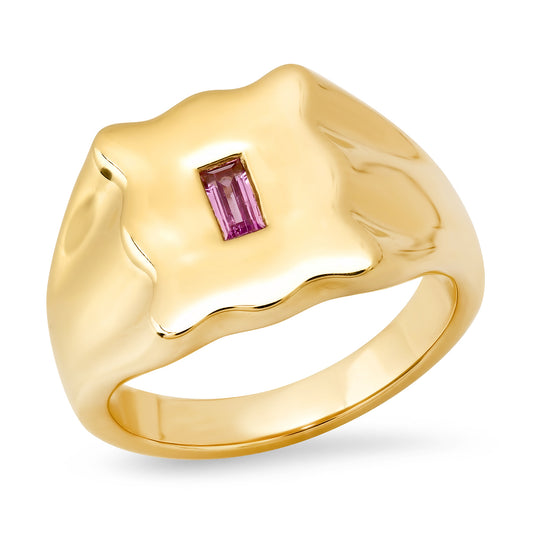 14K Yellow Gold Pink Sapphire Baguette Form Signet Ring