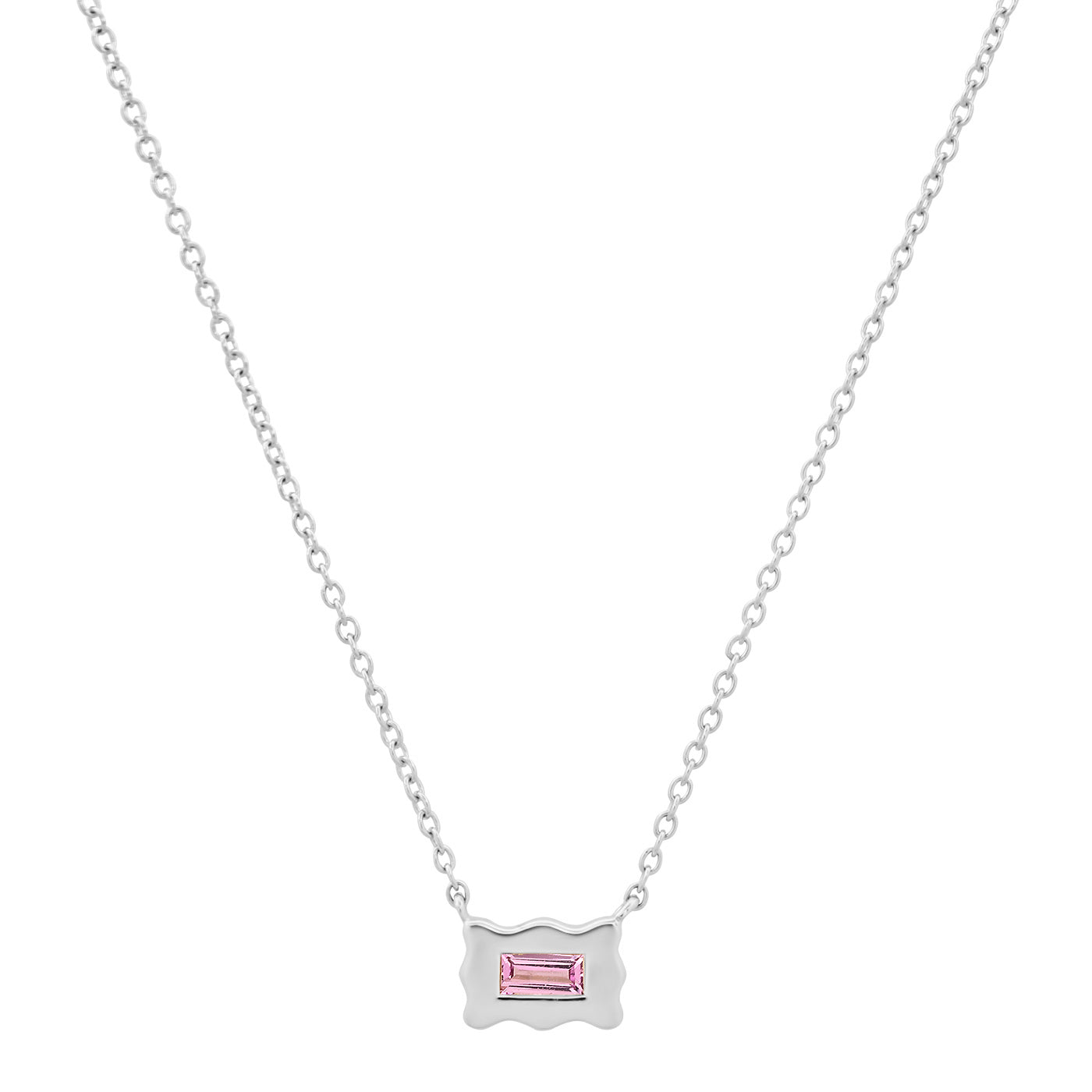 14K White Gold Pink Sapphire Baguette Small Form Necklace