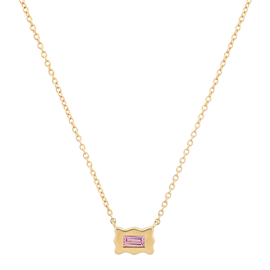 14K Yellow Gold Pink Sapphire Baguette Small Form Necklace