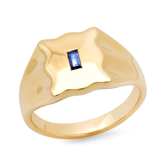 14K Yellow Gold Blue Sapphire Baguette Form Signet Ring