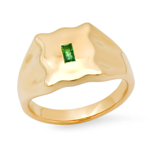 14K Yellow Gold Emerald Baguette Form Signet Ring