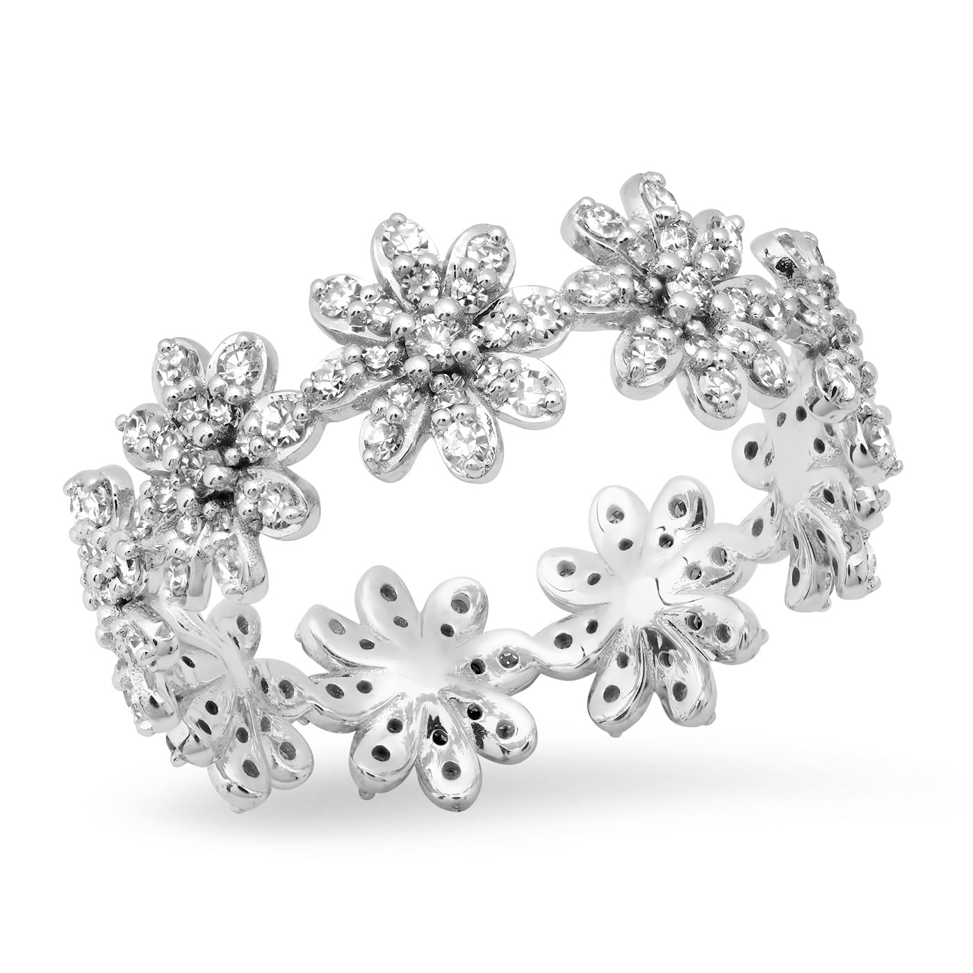 14K White Gold Diamond Daisy Eternity Band