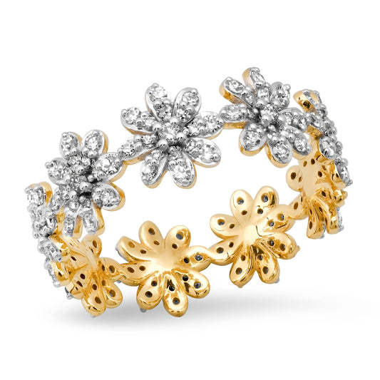 14K Yellow Gold Diamond Daisy Eternity Band
