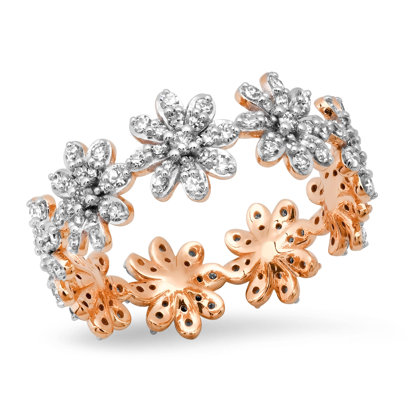 14K Rose Gold Diamond Daisy Eternity Band