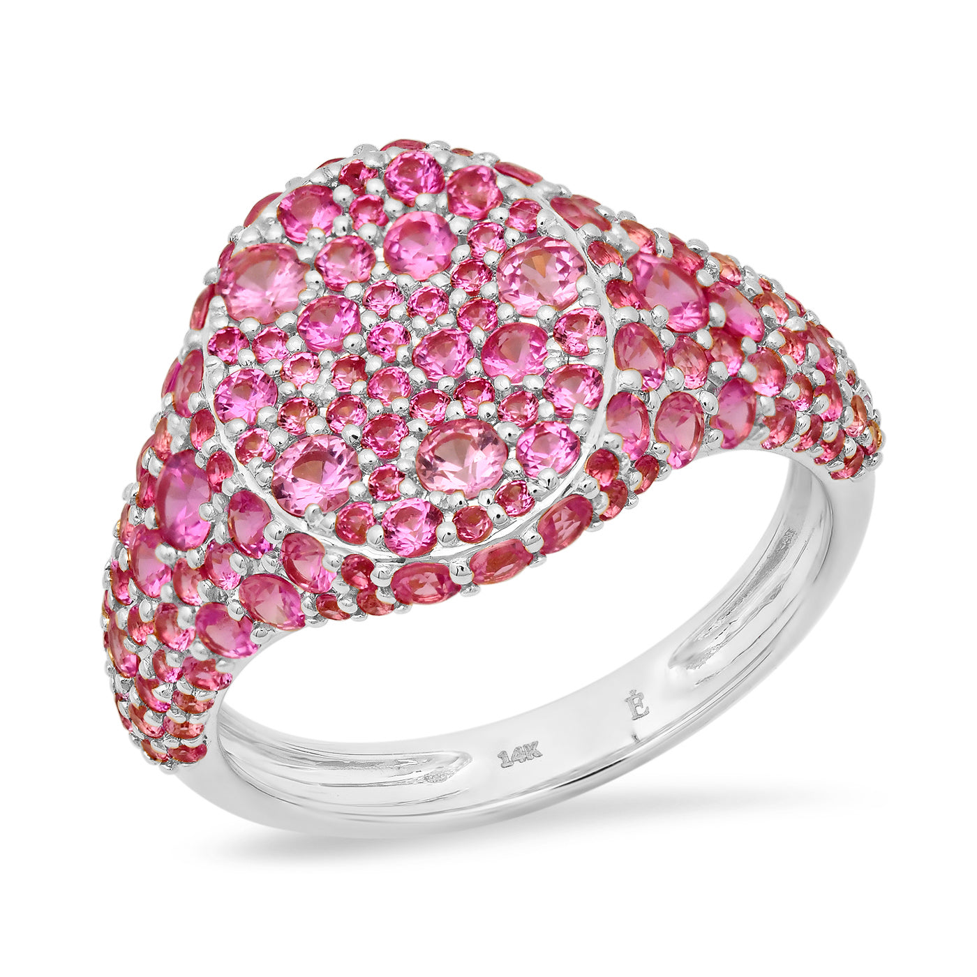14K White Gold Pink Sapphire Encrusted Signet Ring