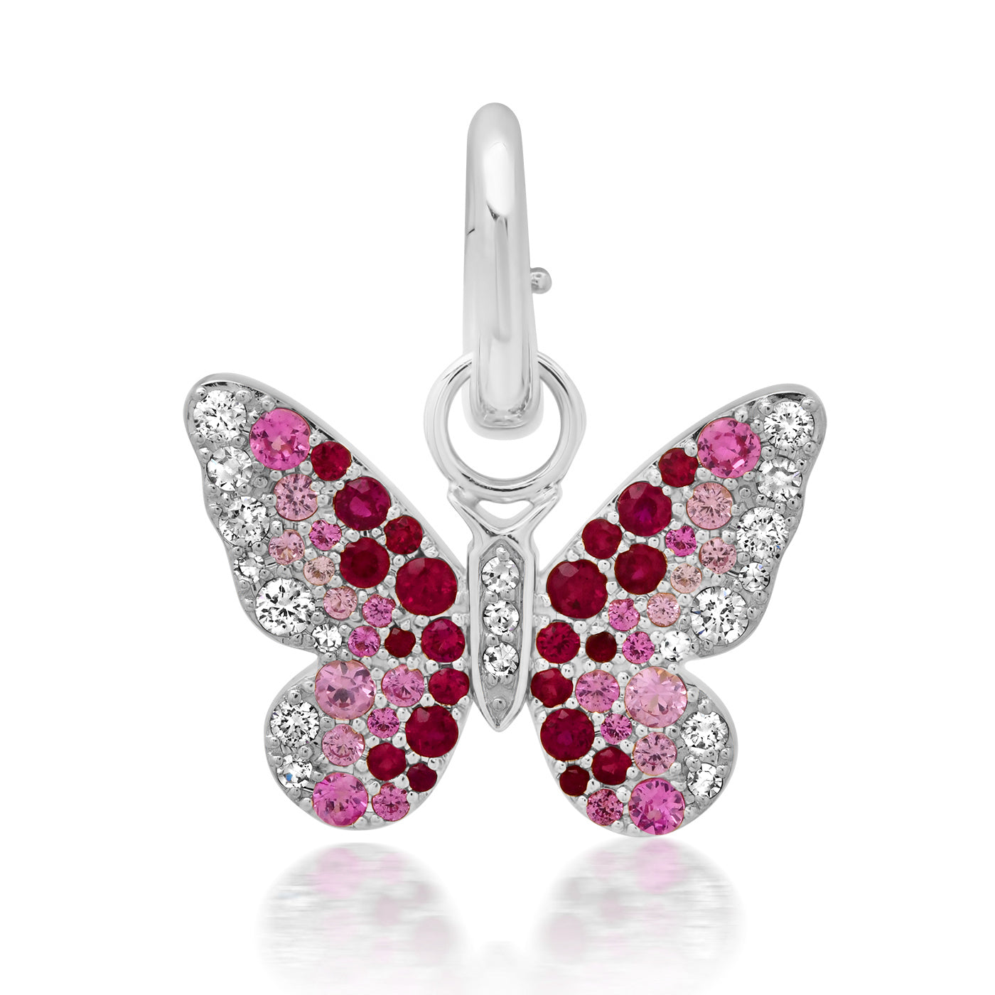 14K White Gold Pink and Diamond Ombré Butterfly Pendant