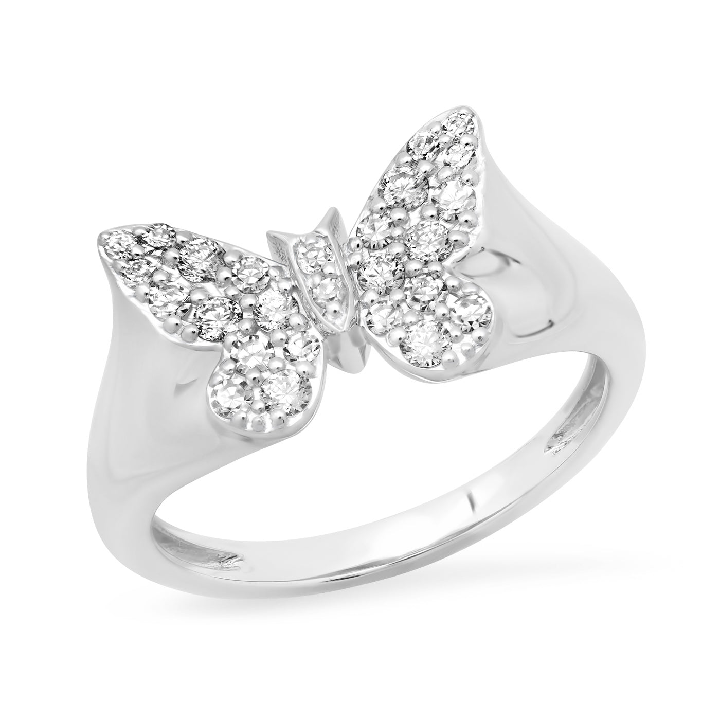 14k White Gold Mini Diamond Butterfly Pinky Ring