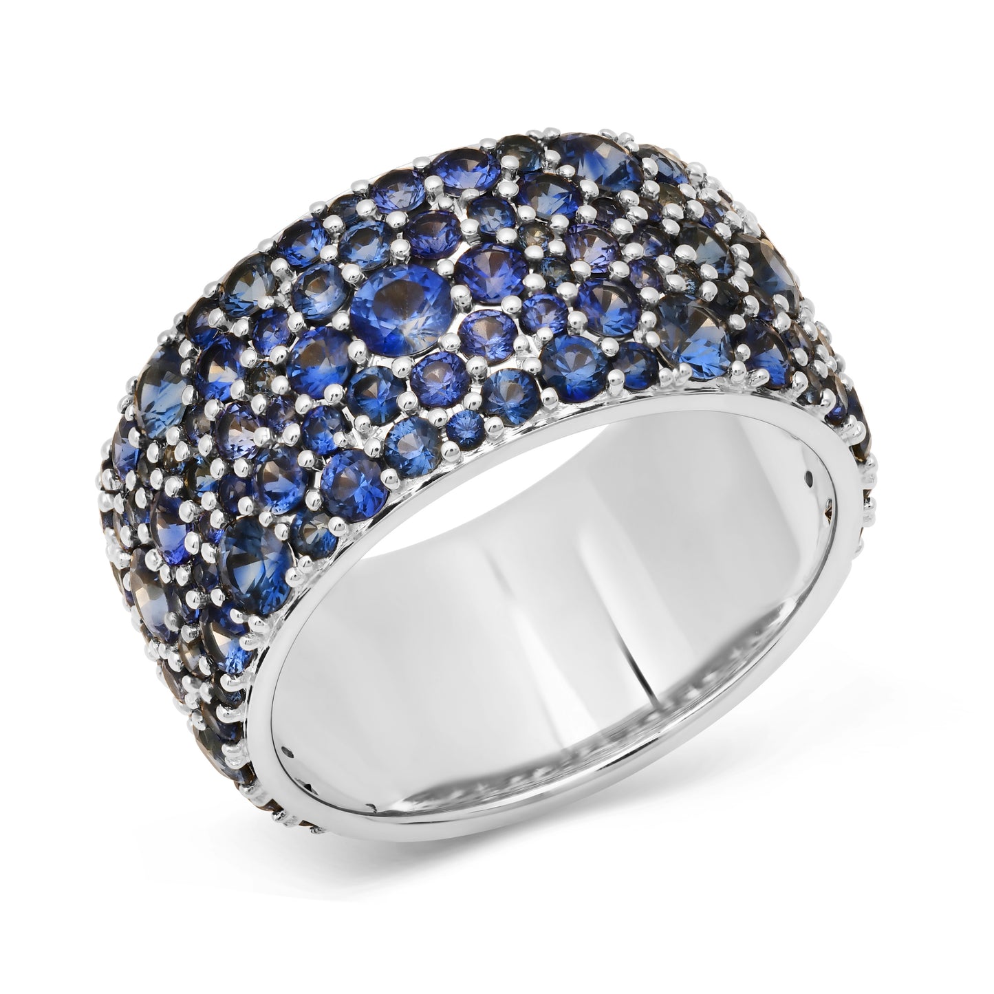 14K White Gold Blue Sapphire Cigar Band