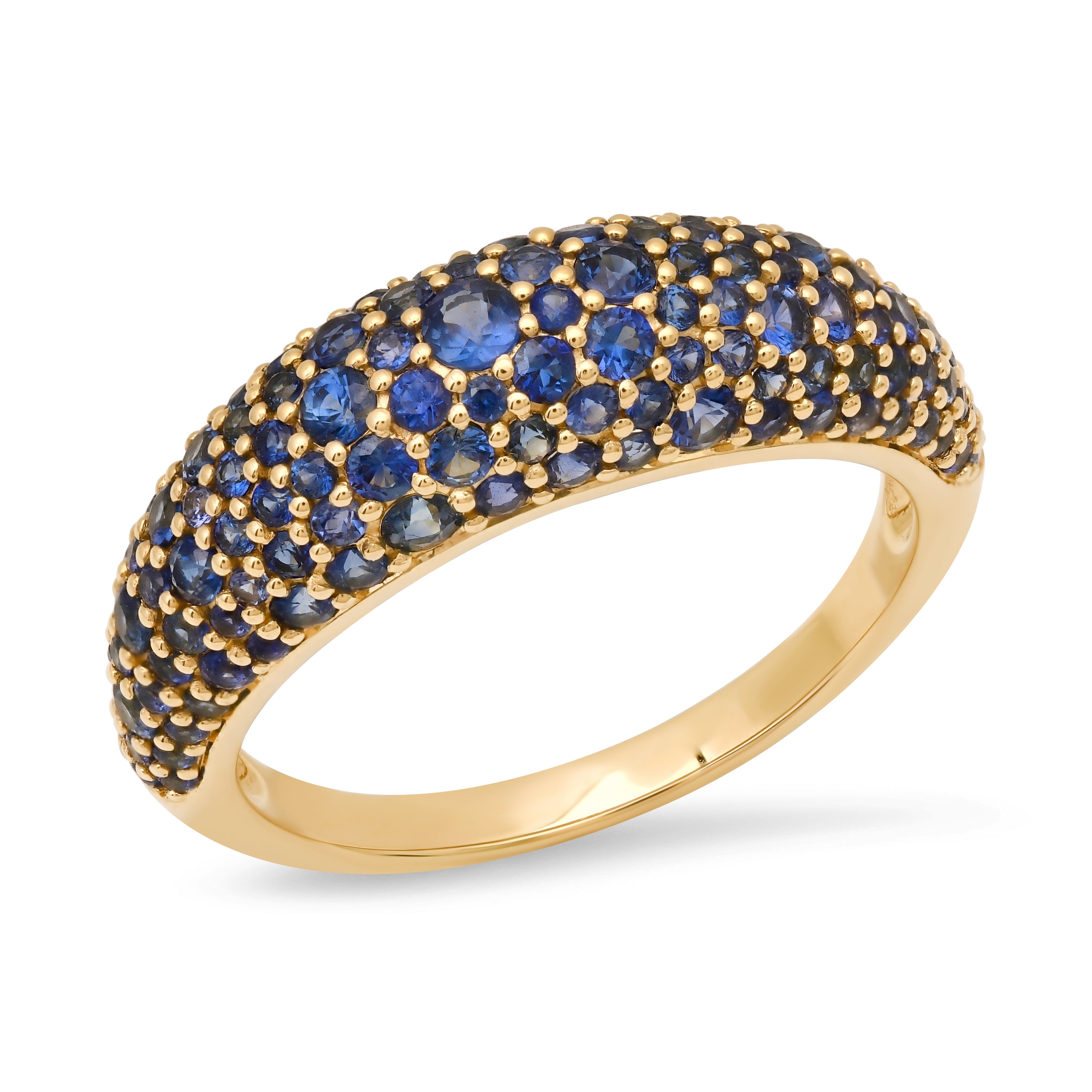 14k Yellow Gold Blue Sapphire Crescent Domed Ring