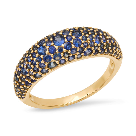 14k Yellow Gold Blue Sapphire Crescent Domed Ring