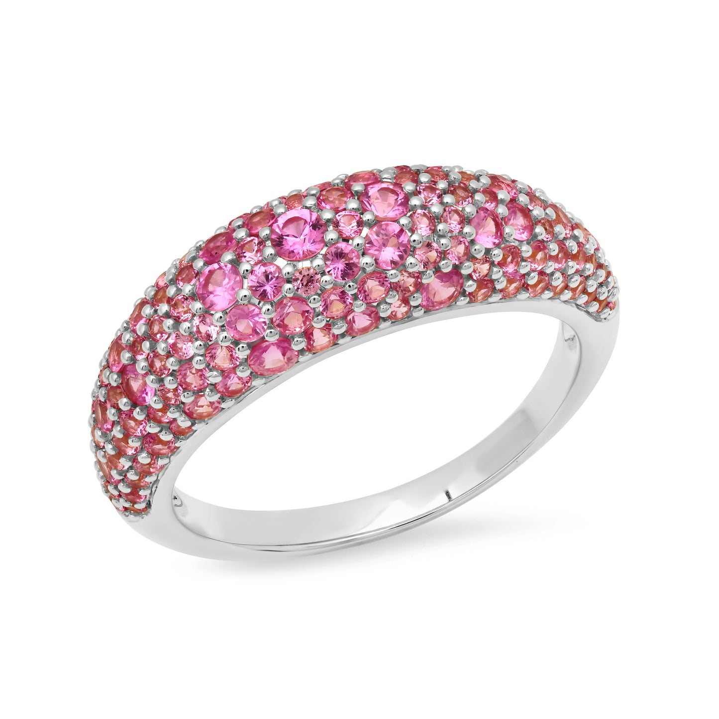 14k White Gold Pink Sapphire Crescent Domed Ring