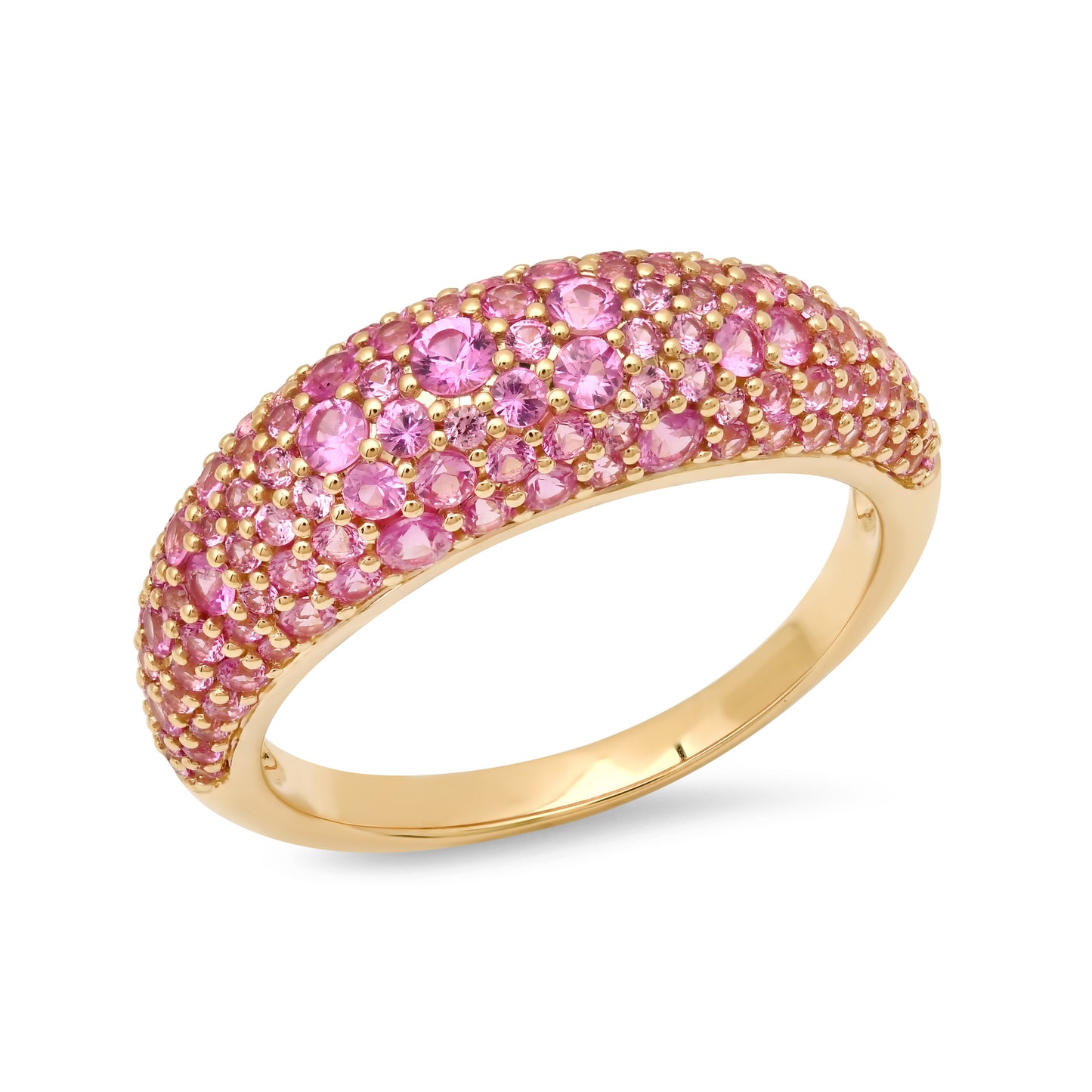 14k Yellow Gold Pink Sapphire Crescent Domed Ring